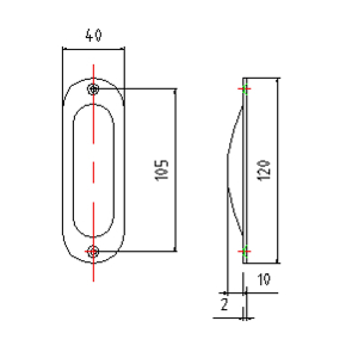 slim sliding door grip 620R, oval shaped