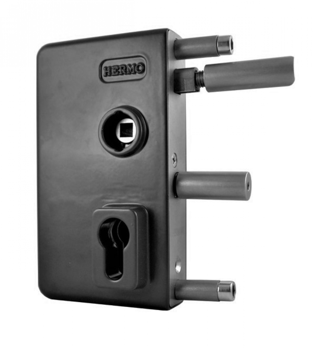 Swing gate lock GTS 2 black RAL 9005 handle no. 1047