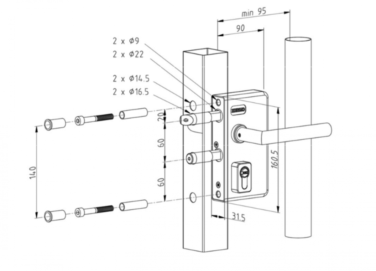 Instructions drilling diameters & distance swing gate lock GTS 2